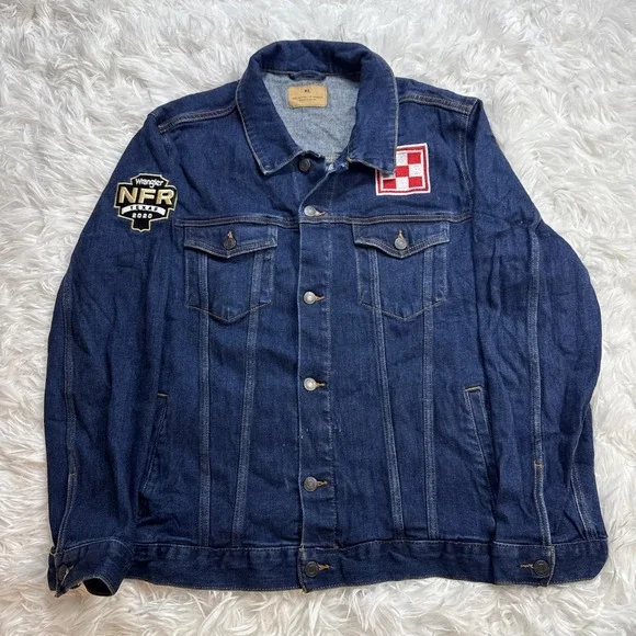 2020 Wrangler NFR‎ Texas Jean Jacket Denim Men XL Custom Patches Blue Rodeo